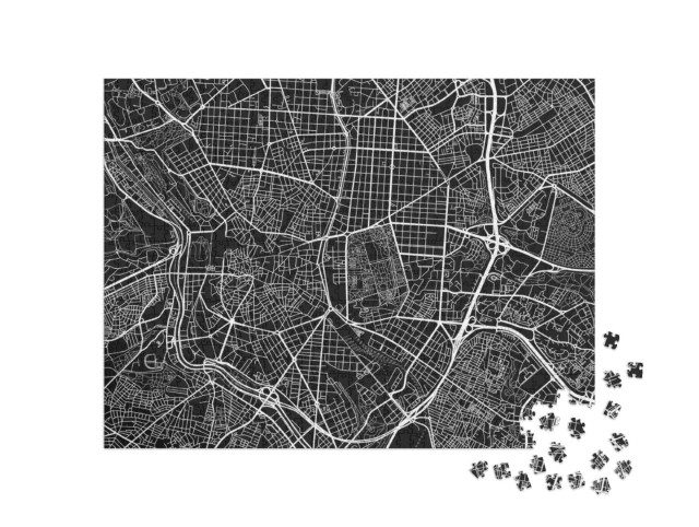 puzzle 1000 dílků „Černobílá mapa Madridu, Španělsko“