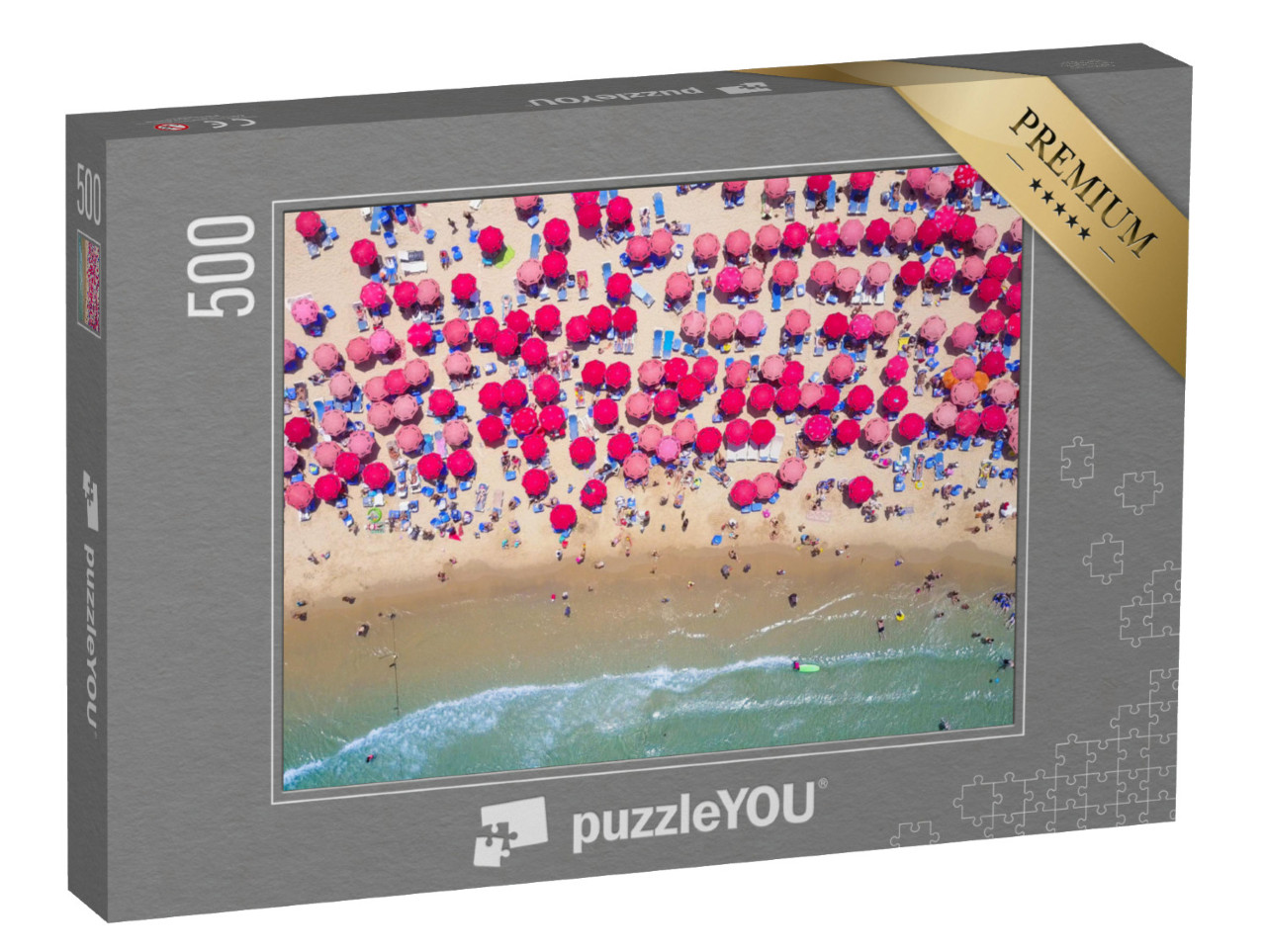 puzzle 500 dílků „Tropická pláž s barevnými slunečníky“