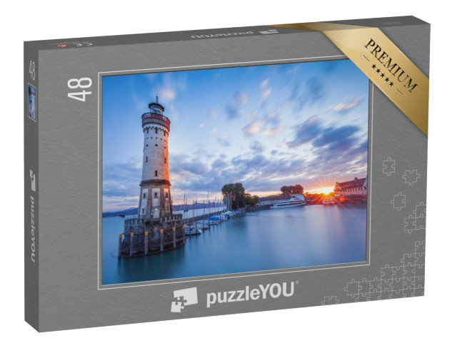 puzzle 48 dílků „Maják v přístavu Lindau, Bodamské jezero, Bavorsko“