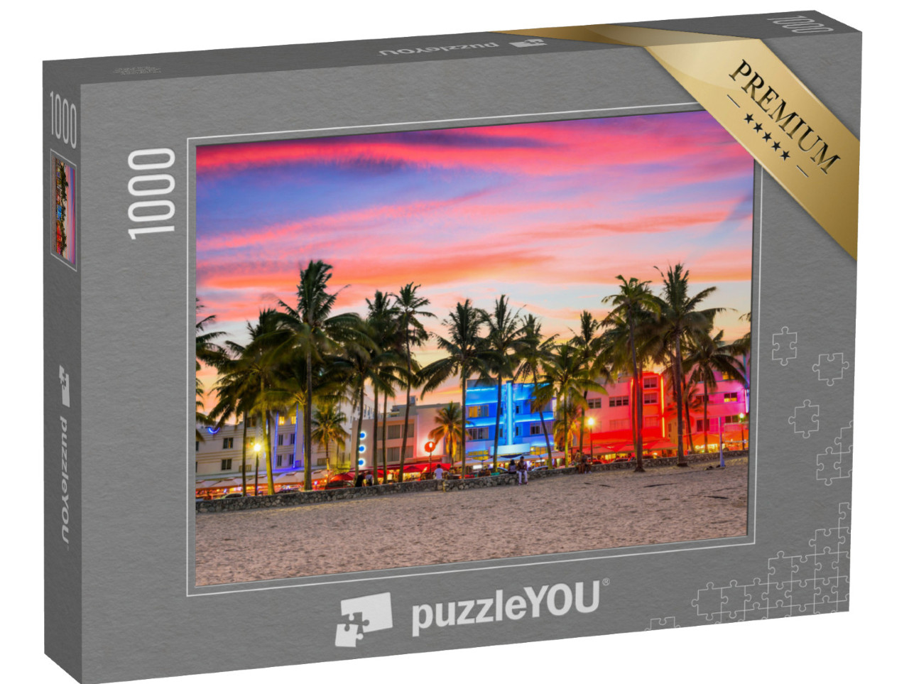 puzzle 1000 dílků „Ocean Drive při západu slunce, Miami Beach, Florida, USA“