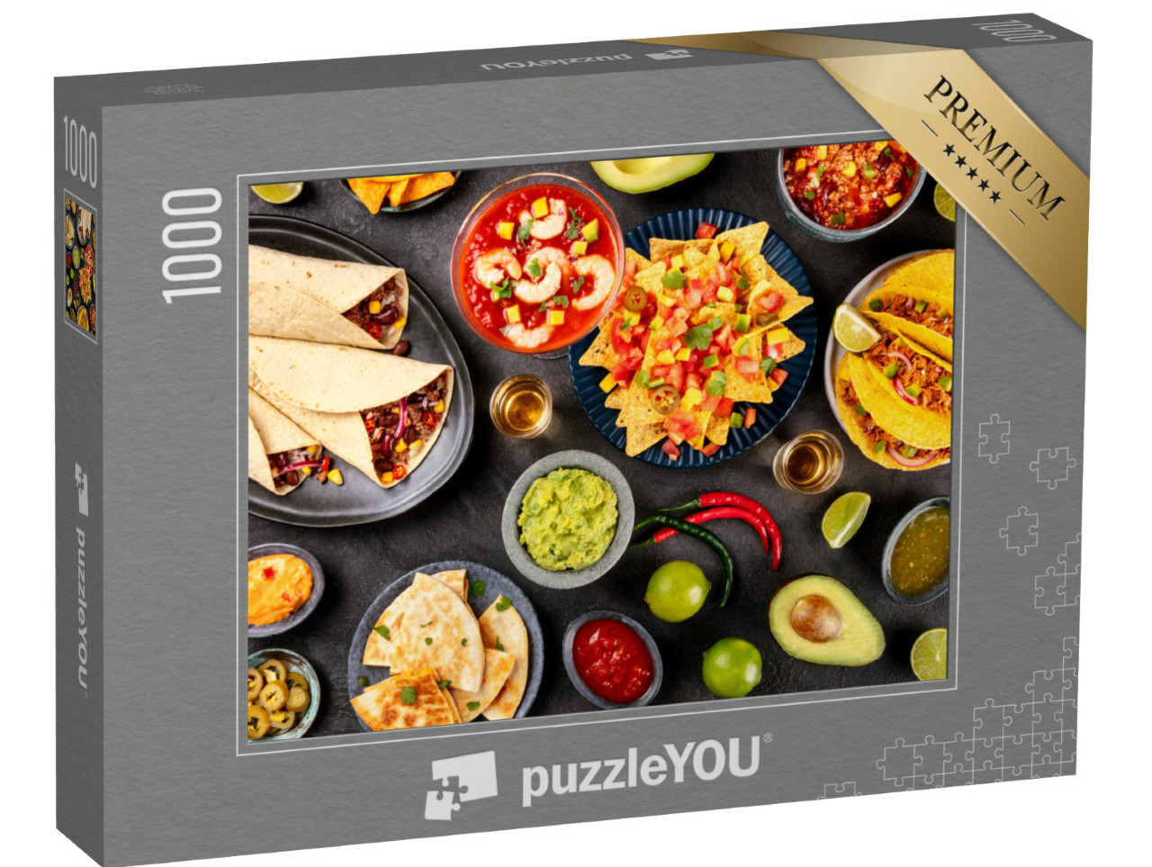 puzzle 1000 dílků „Mexická kuchyně: nachos, tequila, guacamole“