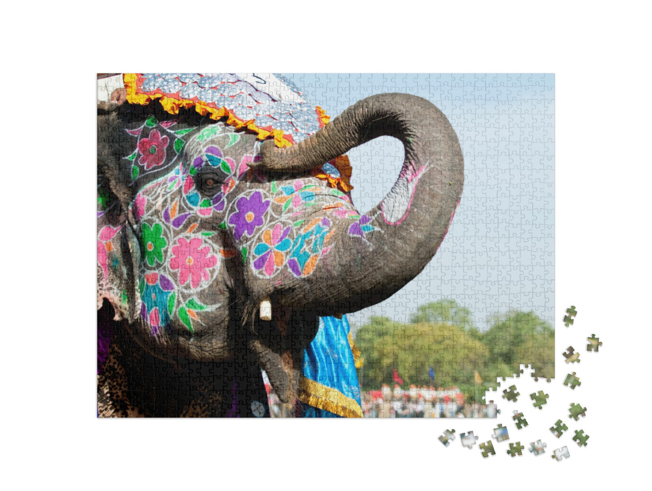 puzzle 1000 dílků „Malovaný slon na sloním festivalu v indickém Džajpuru“