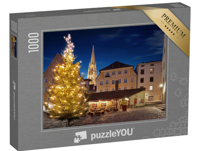 puzzle 1000 dílků „Vánoční strom na náměstí u stánku s klobásami v Regensburgu“