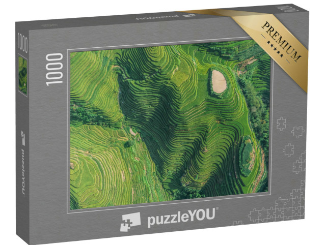 puzzle 1000 dílků „Letecký pohled na zelená a žlutá rýžová pole v Číně“