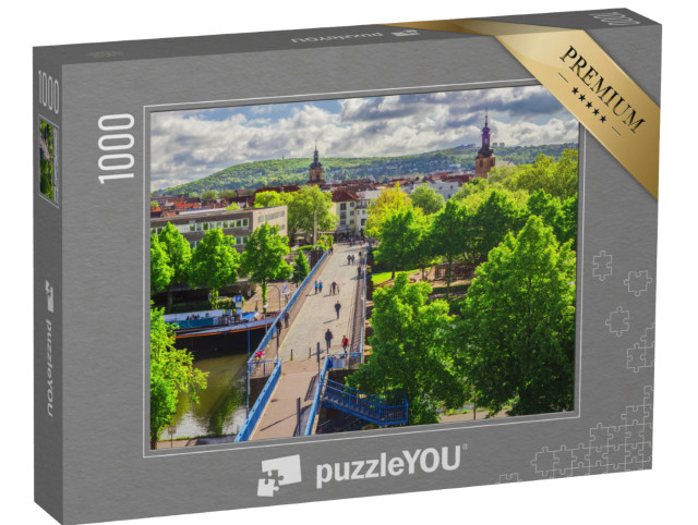 puzzle 1000 dílků „Saarbrücken: starý most a historické centrum města, Sársko, Německo“