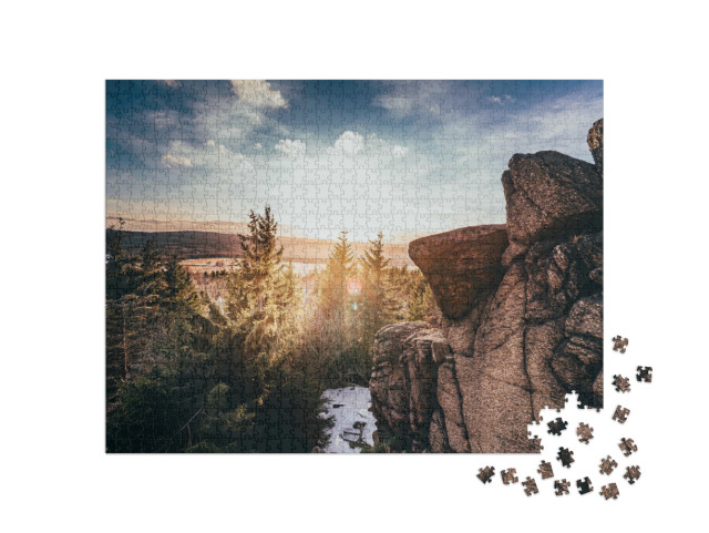 puzzle 1000 dílků „Večerní světlo na Eduardově skále v Krušných horách, Česká republika“