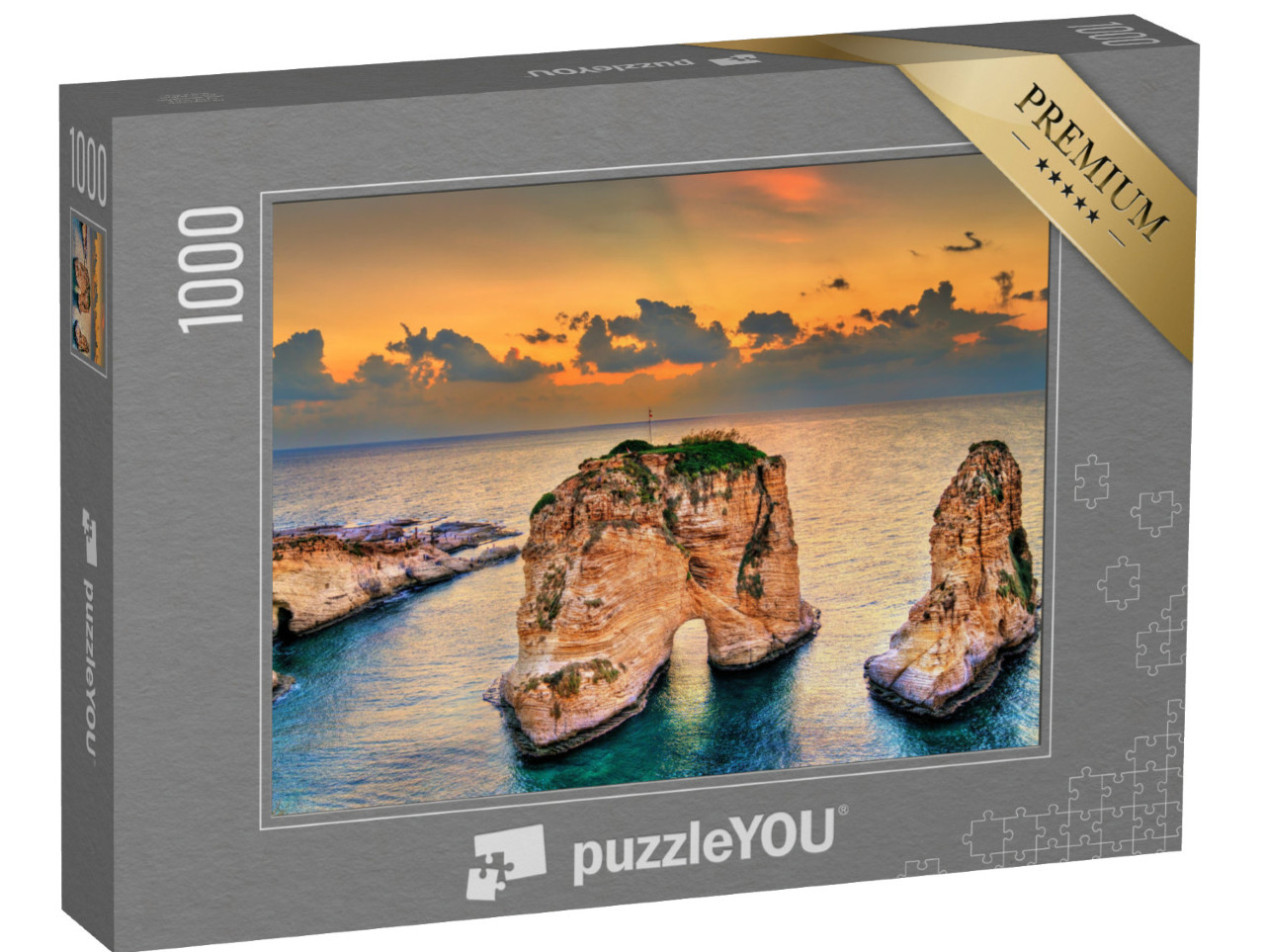 puzzle 1000 dílků „Raouche neboli Holubí skály při západu slunce, Bejrút, Libanon“