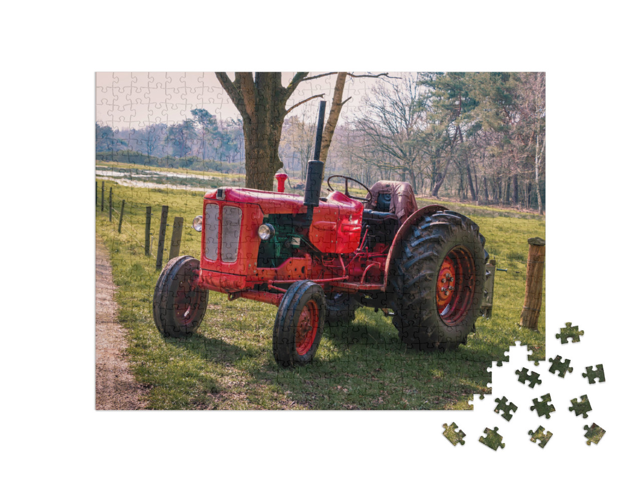 puzzle 500 dílků „Červený historický traktor v Drenthe u Havelte“