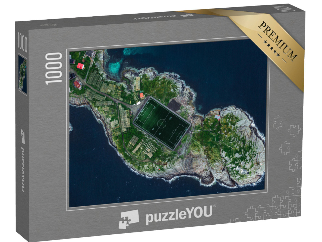 puzzle 1000 dílků „Letecký pohled z dronu na Henningsvaer na Lofotských ostrovech, Norsko“