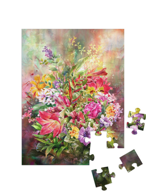 puzzle 48 dílků „Kytice barevných květin“