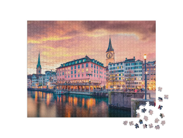 puzzle 1000 dílků „Kostel Fraumünster ve starém městě Curychu, Švýcarsko“