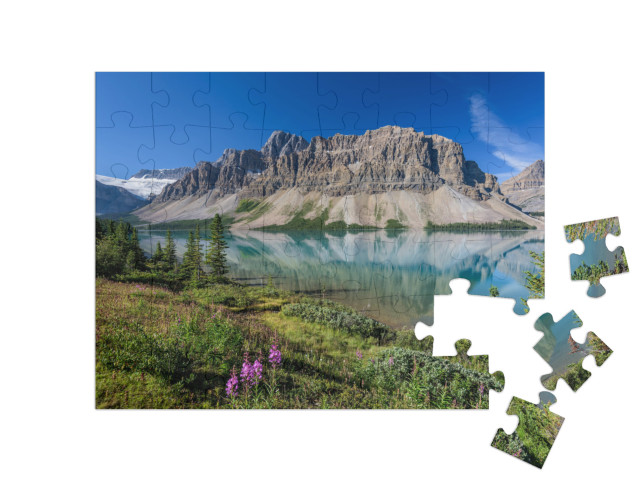 puzzle 48 dílků „Křišťálově čisté jezero Bow Lake v národním parku Banff, Alberta, Kanada“