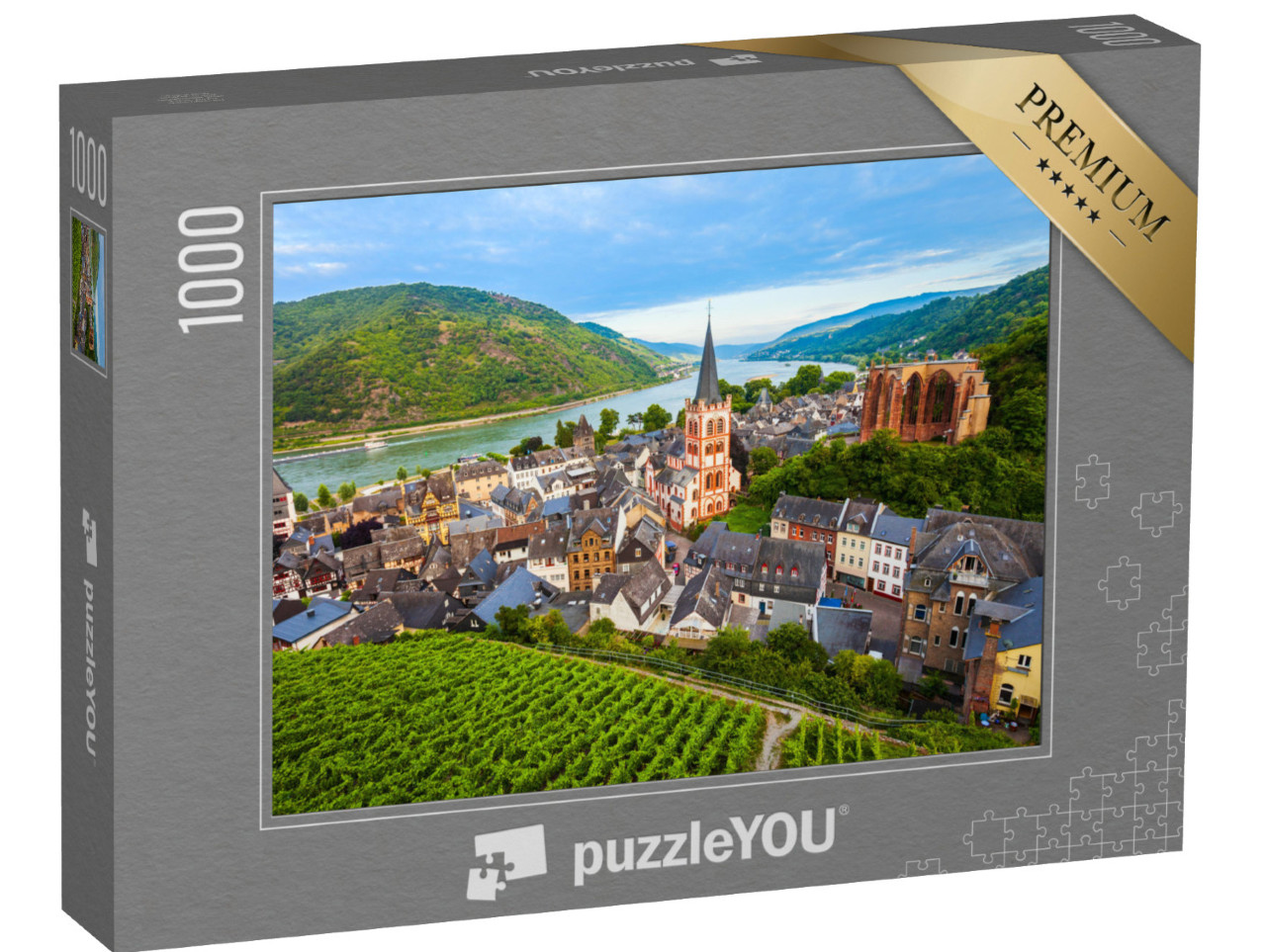 puzzle 1000 dílků „Bacharach: panoramatický pohled ze vzduchu, Porýní-Falc, Německo“