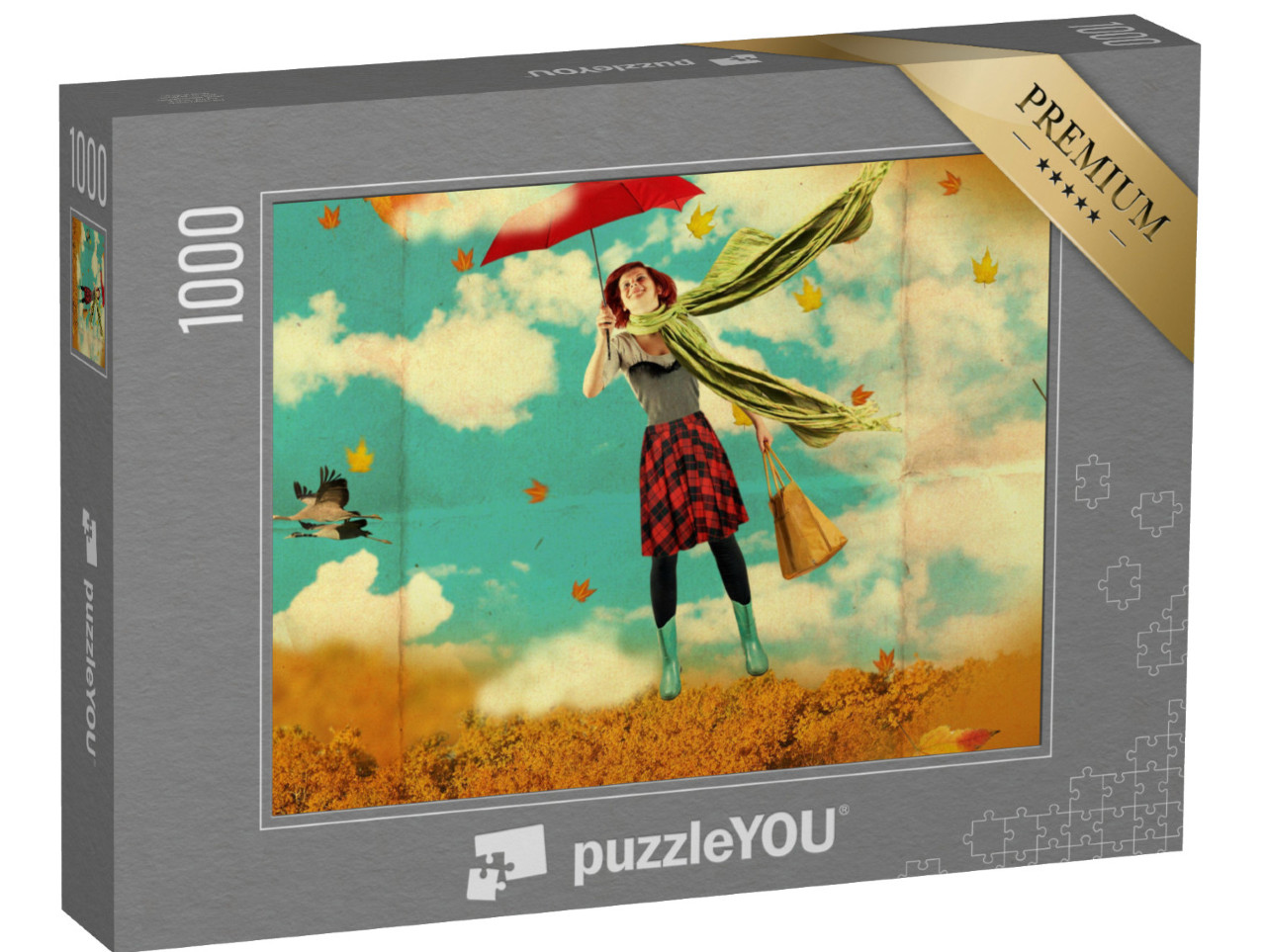 puzzle 1000 dílků „Retro pohlednice s mladou ženou“