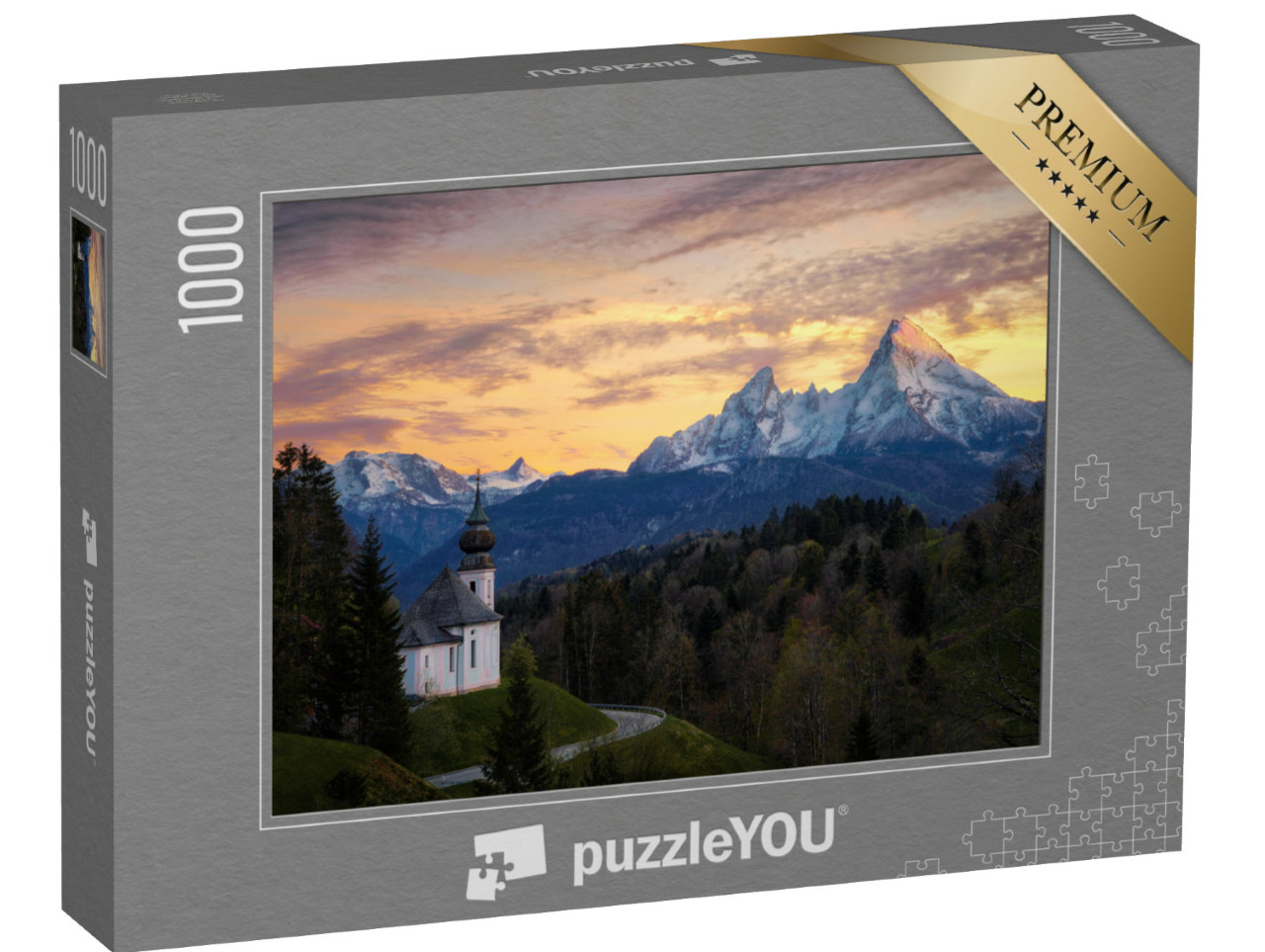 puzzle 1000 dílků „Kaple Maria Gern nad Berchtesgadenem s horou Watzmann“