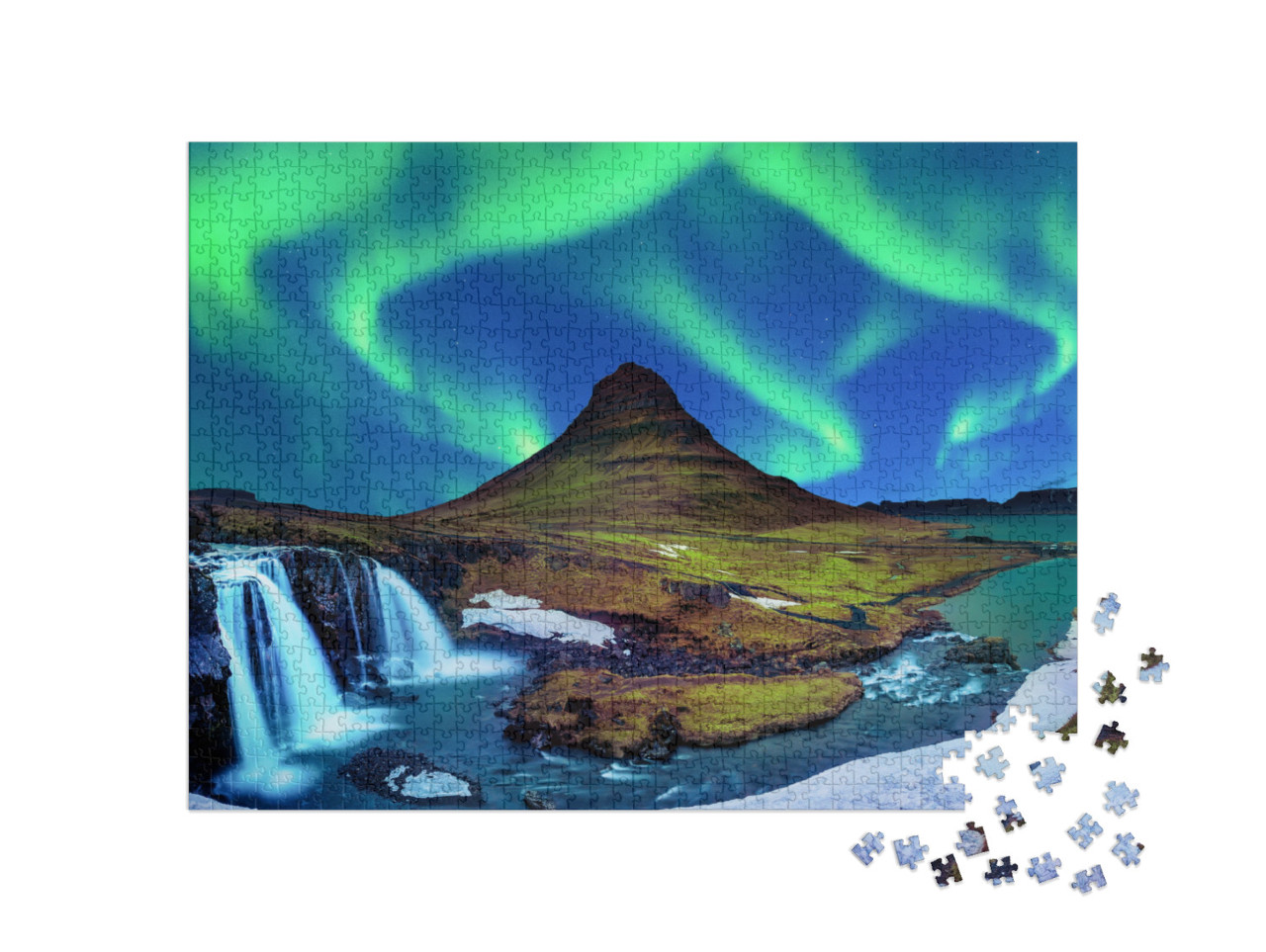 puzzle 1000 dílků „Polární záře, Aurora borealis na Kirkjufellu na Islandu“