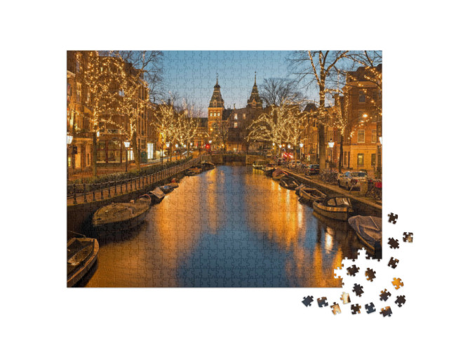puzzle 1000 dílků „Vánoční čas v Amsterdamu, Holandsko“