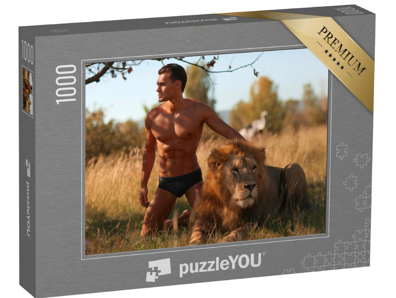 puzzle 1000 dílků „Sexy mužský model se lvem“