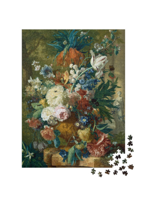 puzzle 1000 dílků „Opulentní kytice tulipánů a růží jako zátiší“
