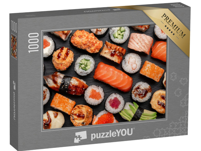 puzzle 1000 dílků „Sushi nigiri a maki na břidlicových talířích“