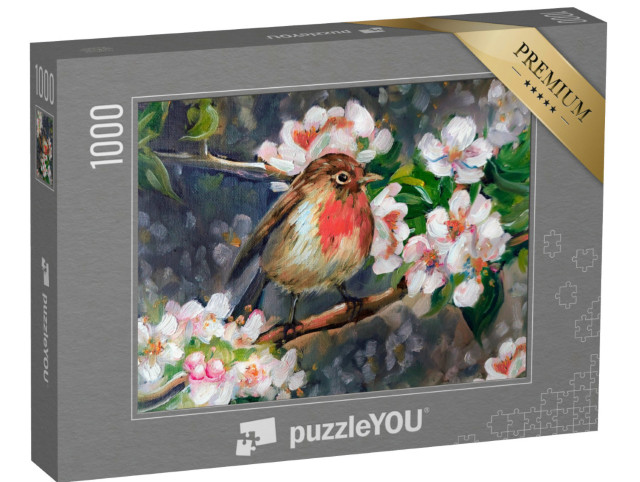 puzzle 1000 dílků „Olejomalba: Robin v rozkvetlé jabloni“