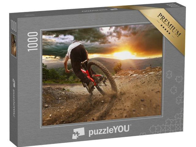 puzzle 1000 dílků „Cyklisté na horských kolech při sjezdu“