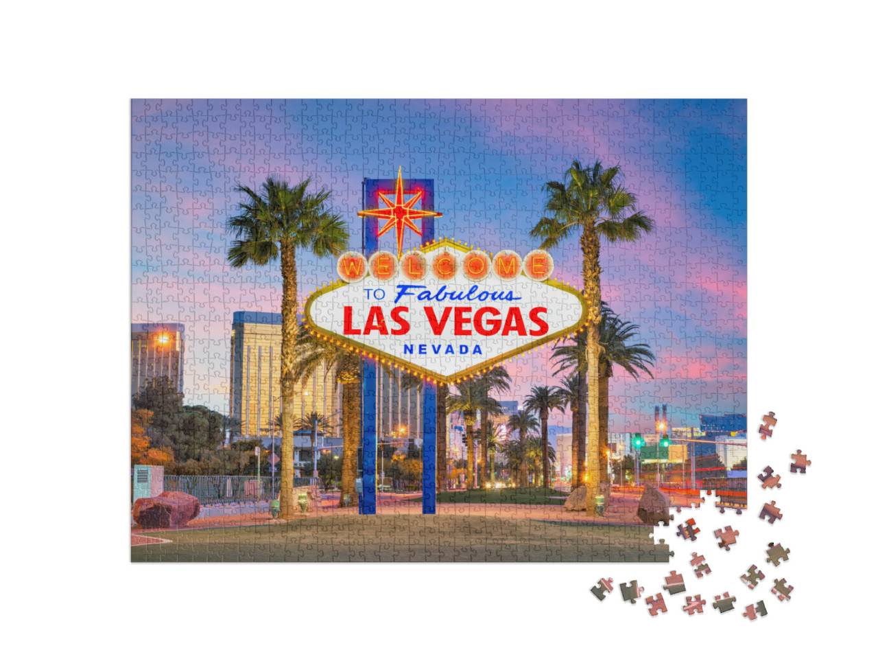 puzzle 1000 dílků „Nápis Welcome to Las Vegas za soumraku“