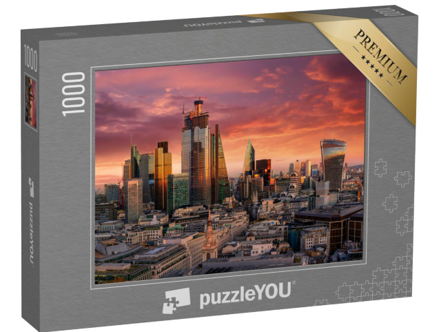 puzzle 1000 dílků „Ohnivý západ slunce nad londýnskou finanční čtvrtí“