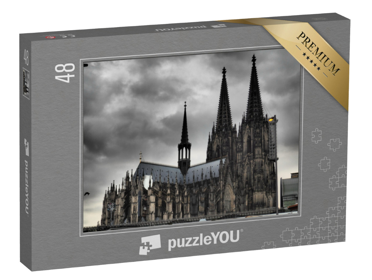 puzzle 48 dílků „Kolínská katedrála pod temnými mraky“