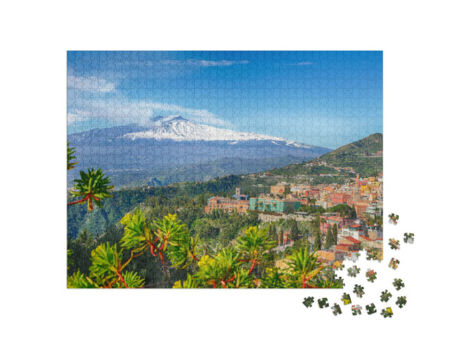 puzzle 1000 dílků „Sopka Etna a město Taormina, Sicílie, Itálie“