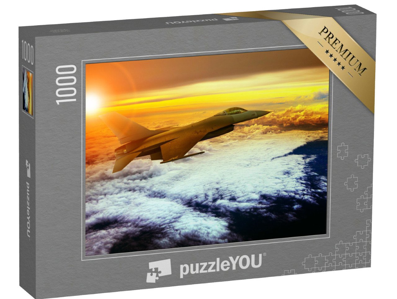puzzle 1000 dílků „Vojenský letoun letí nad oblačností“