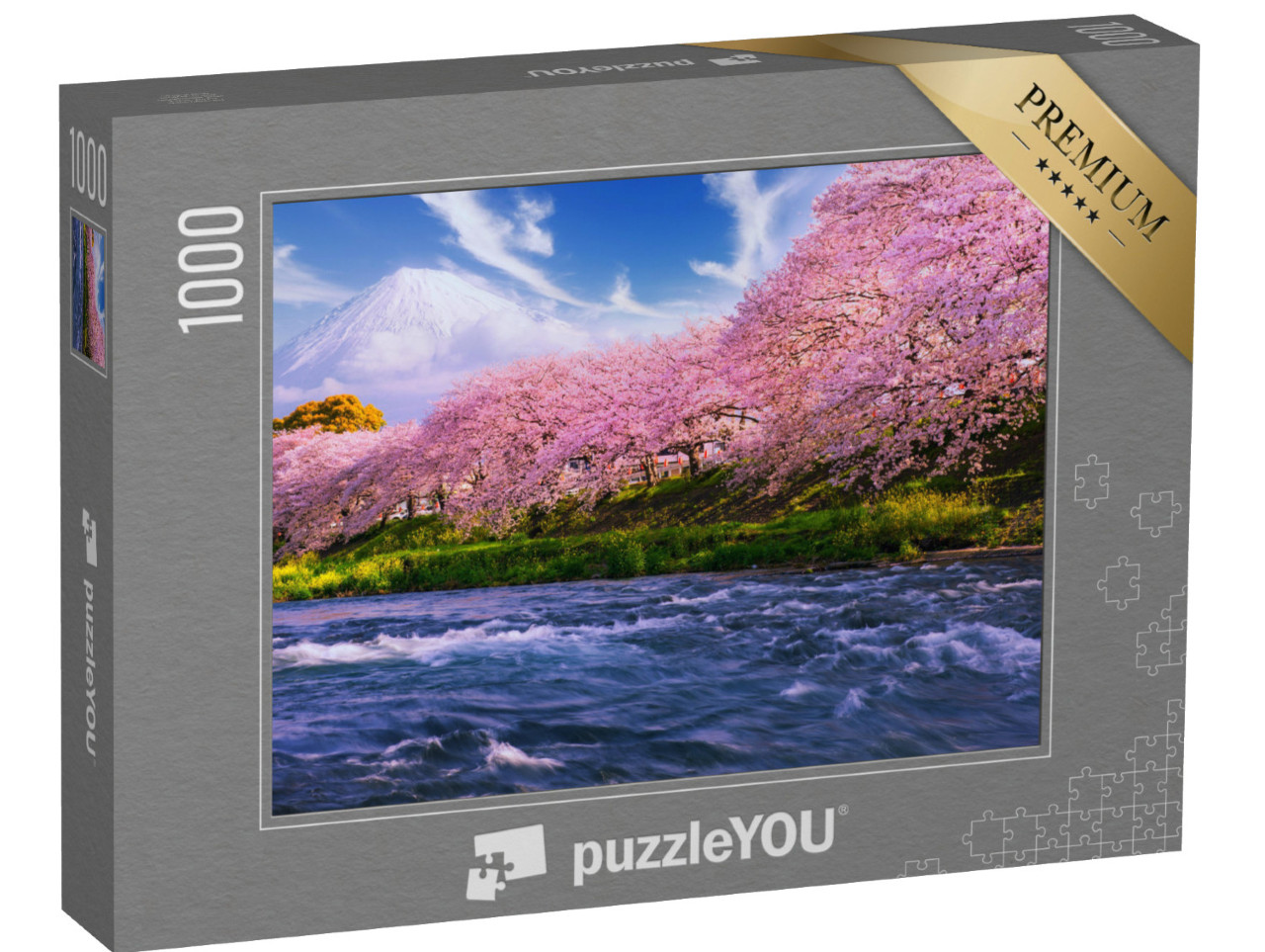 puzzle 1000 dílků „Sakura: Třešňový květ v Japonsku, v pozadí sopka Fudži“