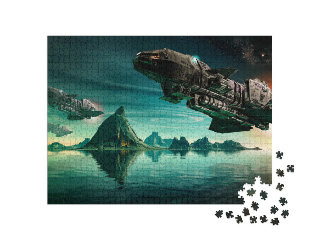 puzzle 1000 dílků „Futuristické vesmírné lodě nad oceánem“