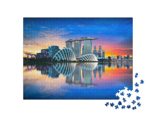 puzzle 1000 dílků „Singapur: panorama města ve večerním světle“