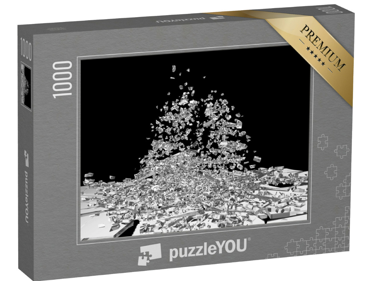 puzzle 1000 dílků „Rozbité sklo na kousky izolované na černém pozadí...“