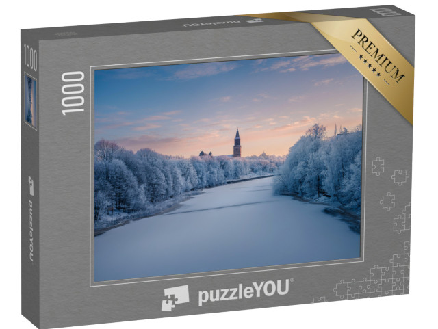 puzzle 1000 dílků „Krásná zimní krajina u zamrzlé řeky Aurajoki, Turku, Finsko“