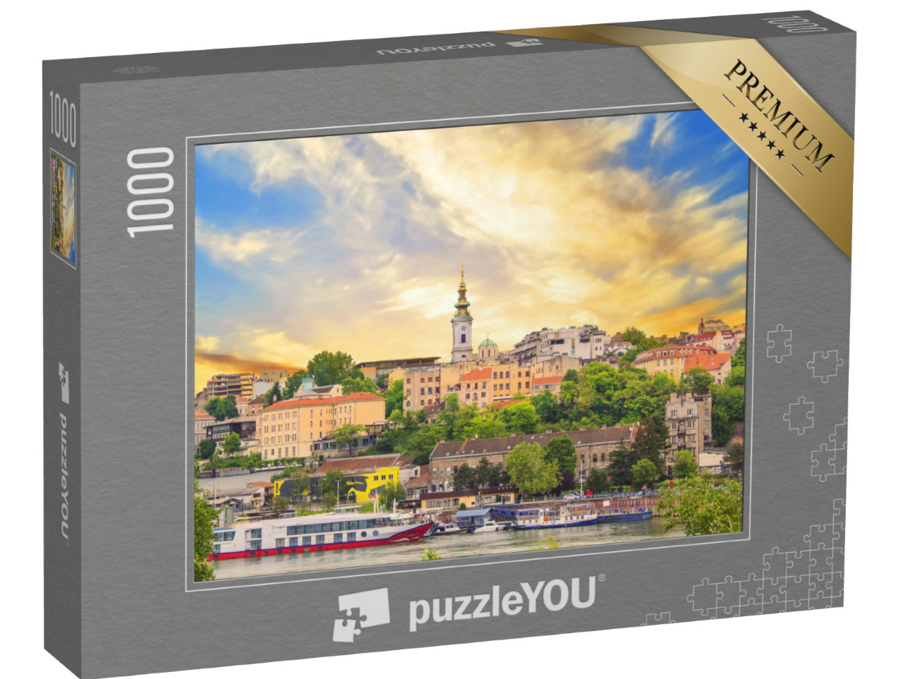 puzzle 1000 dílků „Krásný výhled na historické centrum Bělehradu na břehu řeky Sávy, Srbsko“