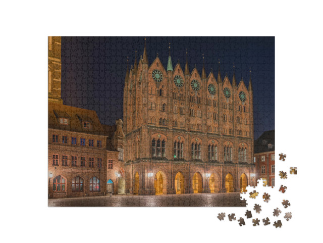puzzle 1000 dílků „Historická cihlová radnice ve Stralsundu, Meklenbursko-Přední Pomořansko“
