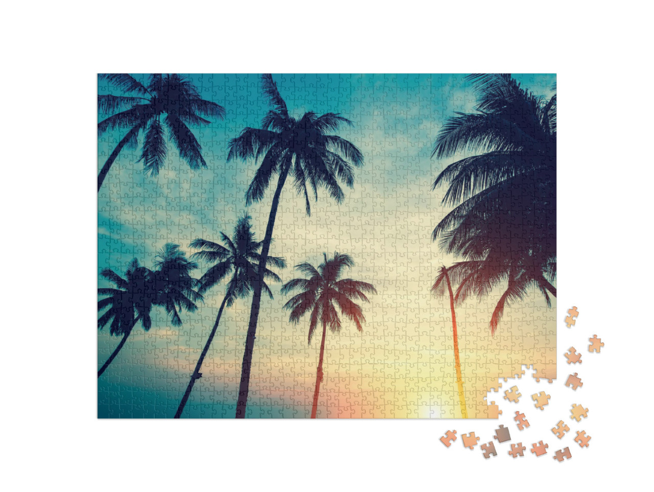 puzzle 1000 dílků „Tropický západ slunce nad palmami“