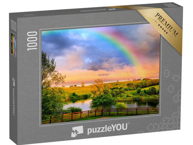 puzzle 1000 dílků „Klidná krajina po bouři s jasnou duhou“