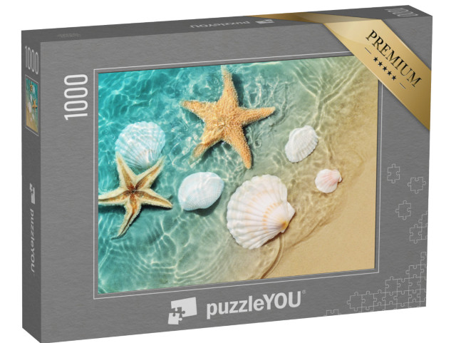 puzzle 1000 dílků „Hvězdice a mušle v mírném příboji na pláži“