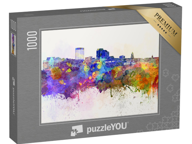 puzzle 1000 dílků „Panorama Manchesteru v akvarelovém pozadí“