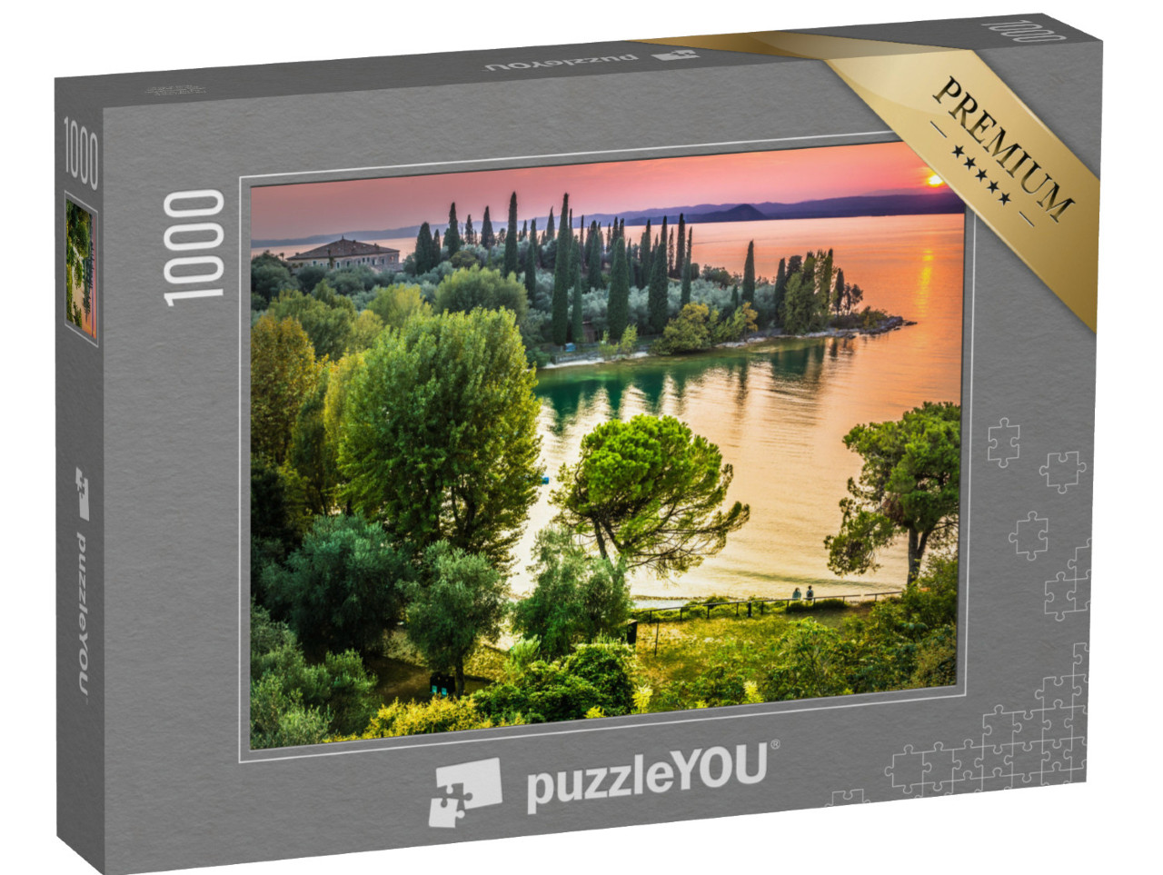 puzzle 1000 dílků „Romantický západ slunce nad jezerem Garda, Itálie“