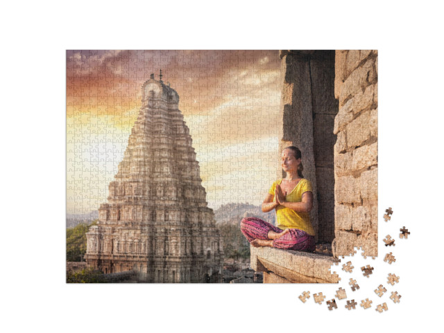 puzzle 1000 dílků „Žena v chrámu Virupakša v Hampi, Karnátaka, Indie“