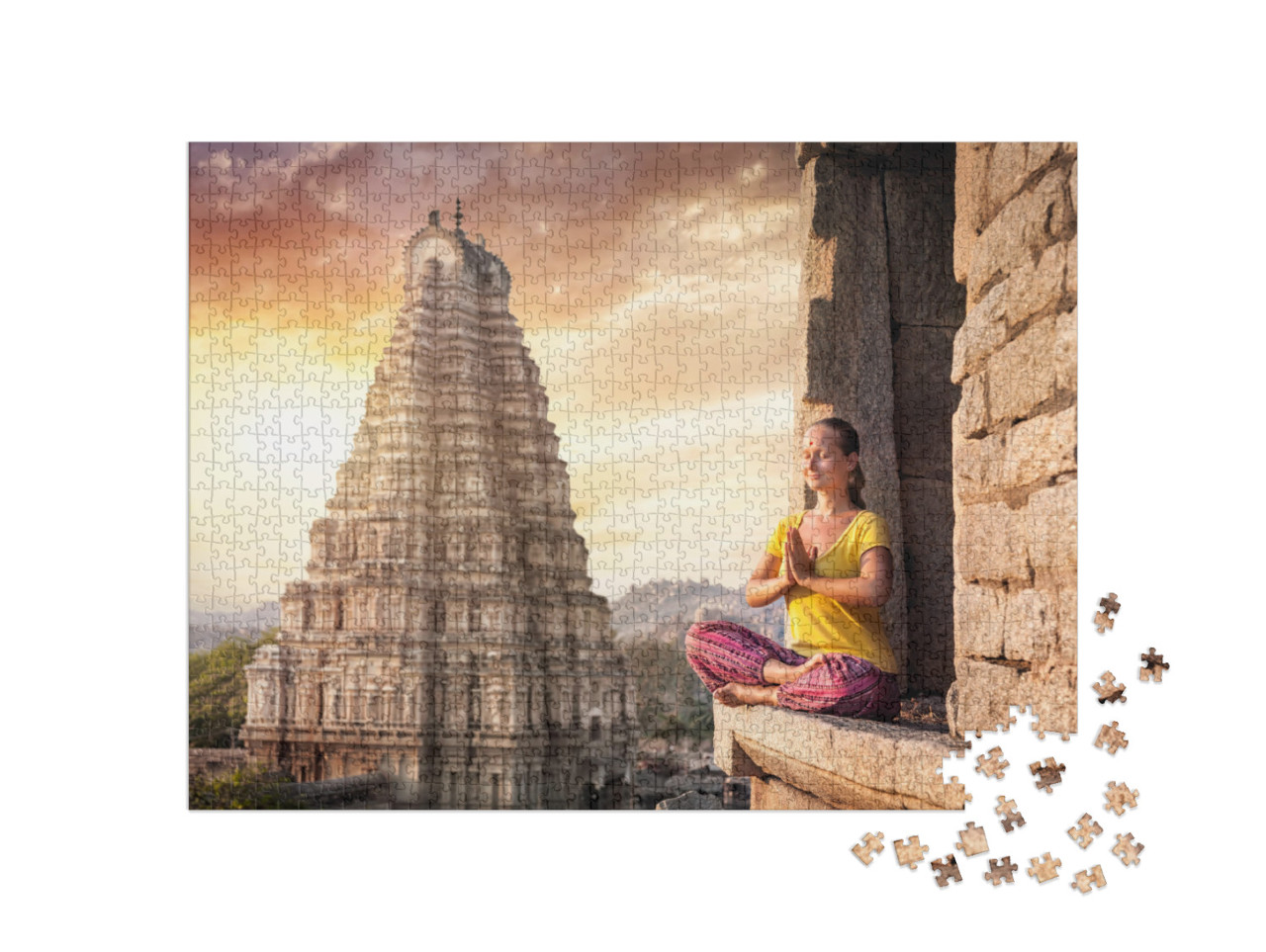puzzle 1000 dílků „Žena v chrámu Virupakša v Hampi, Karnátaka, Indie“