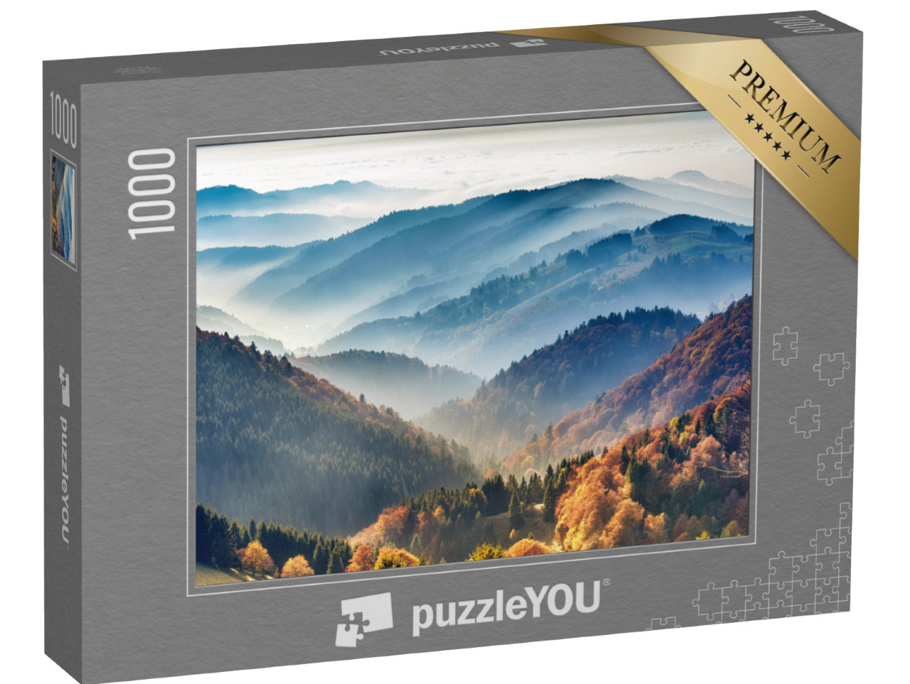 puzzle 1000 dílků „Malebný Černý les: Hory v mlze, Bádensko-Württembersko, Německo“