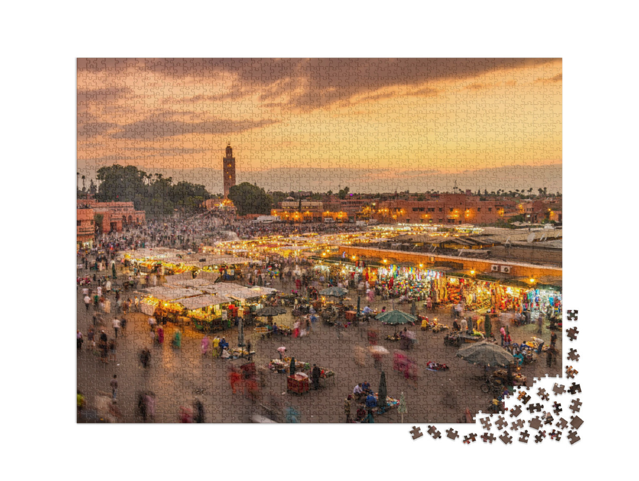 puzzle 2000 dílků „Tržiště Djemaa el-Fna večer, Marrákeš, Maroko“