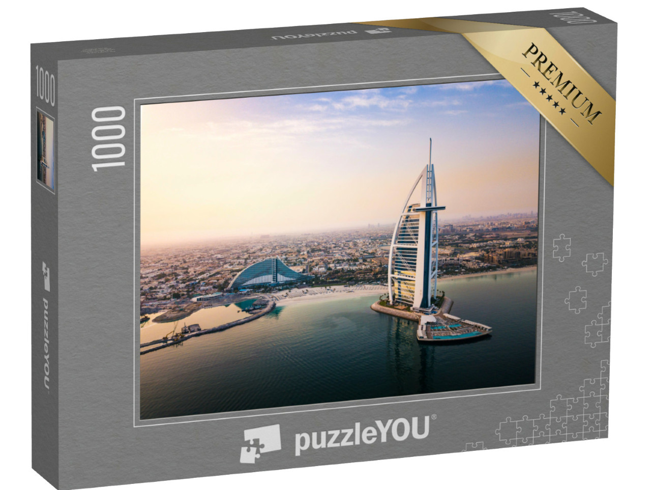 puzzle 1000 dílků „Dubajské panorama u moře a luxusní hotel Burj Al Arab“