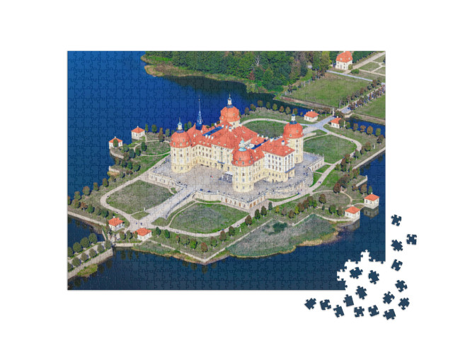 puzzle 1000 dílků „Letecký pohled na zámek Moritzburg, Sasko, Německo“