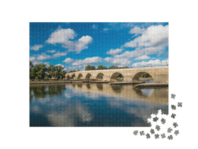 puzzle 1000 dílků „Regensburg s Dunajem a kamenným mostem“